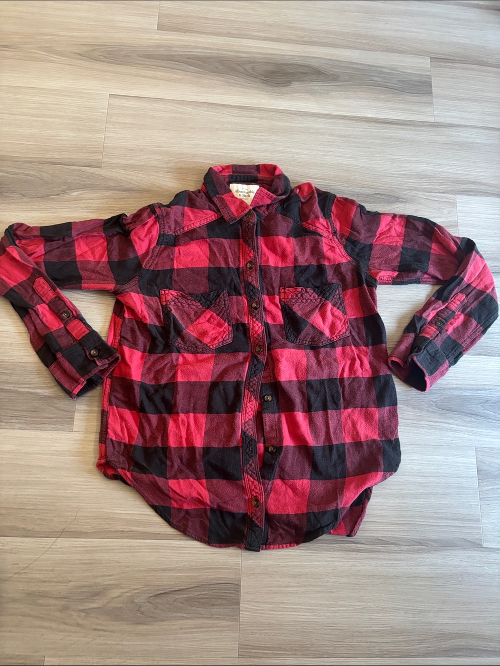 Abercrombie & Fitch Red and Black Buffalo Plaid Long Sleeve Shirt